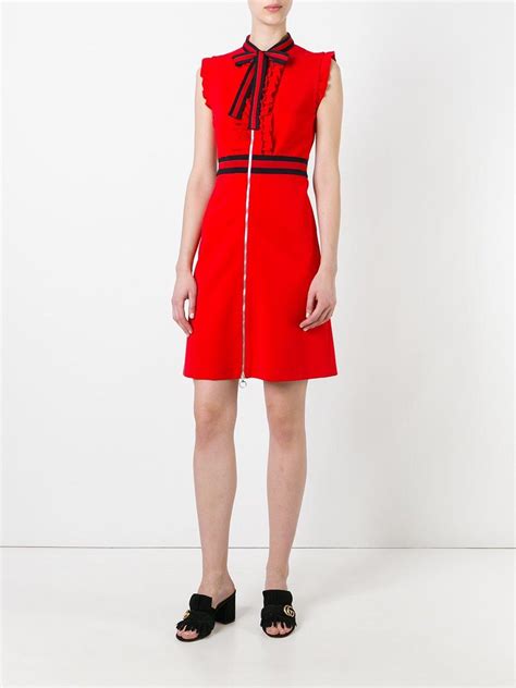 red plain gucci dress ruffle sleeves|gucci jumpsuits for women.